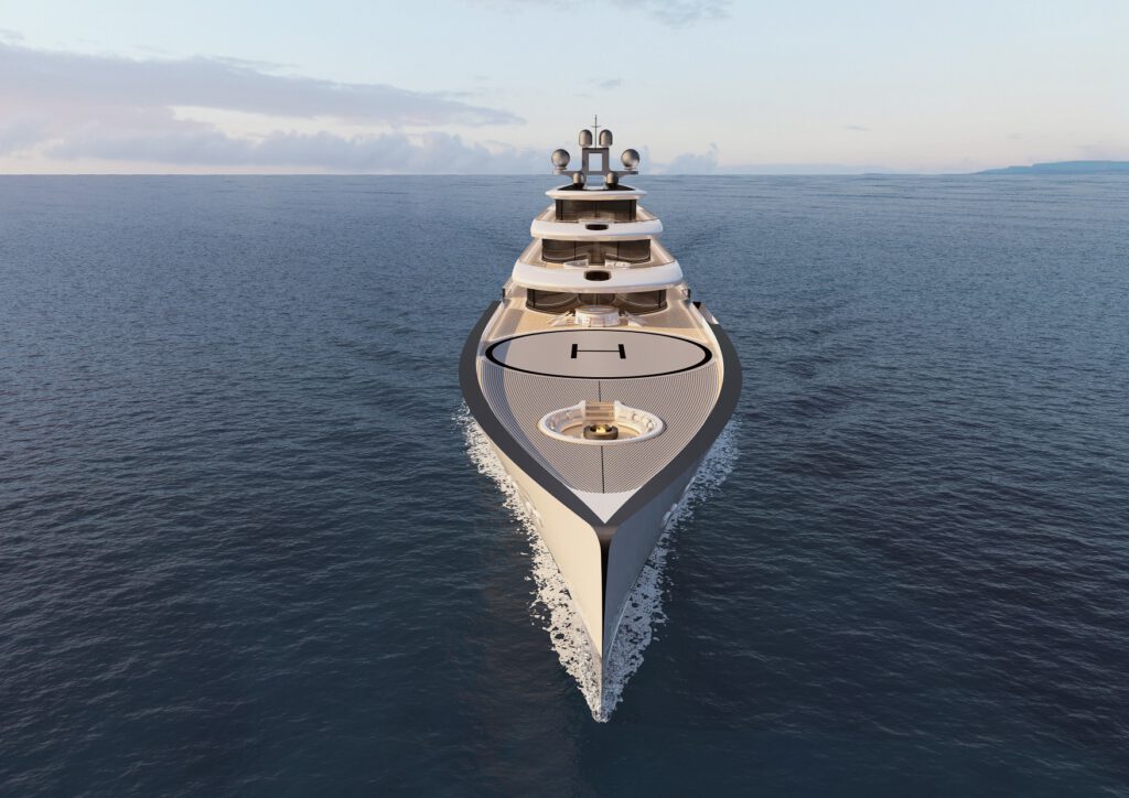 Auf Kurs zu einem neuen Kunden-Klientel. Die Meyer Werft hat mit der ONE 50 das Konzept für eine 150 Meter lange Yacht auf der Monaco Yacht Show präsentiert. Grafik: Meyer Werft